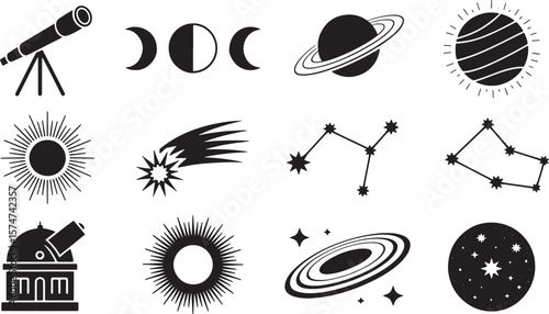 Celestial Space Cosmos Icons Moon Planet Stars Galaxy Sun