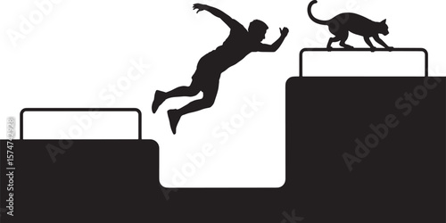 Dynamic Person Jumping Obstacle Course Cat Observing Adventure Silhouette