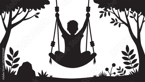 Joyful Child Standing On Swing Energetic Playground Activity Vector

