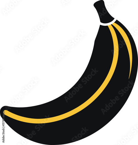 Stylized black banana with yellow stripes silhouette isolated on white background
