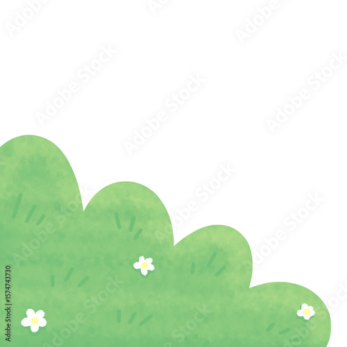 Whimsical Green Bush Corner with Delicate White Flowers