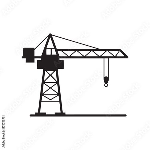 Heavy Duty Construction Tower Crane Silhouette for Building Sites and Lifting