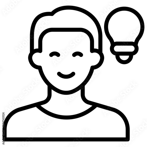 Creative Thinking Outline Vector Design - Person with a light bulb symbolizing innovative or original ideas, imagination, and creativity