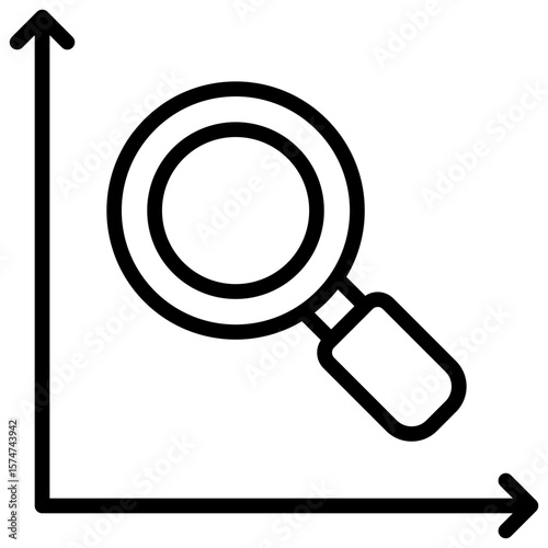 Data Exploration Outline Vector Design - Magnifying glass with axis chart, representing data analysis, exploration, or growth tracking