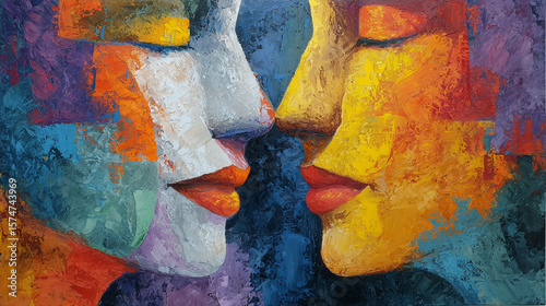 Romantic couple abstracted in expressive oils