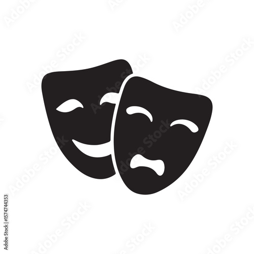 Theatrical Comedy and Tragedy Masks Silhouette Representing Drama and Performance