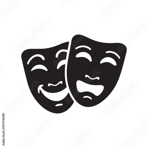 Theatrical Comedy and Tragedy Masks Silhouette Representing Drama and Performance