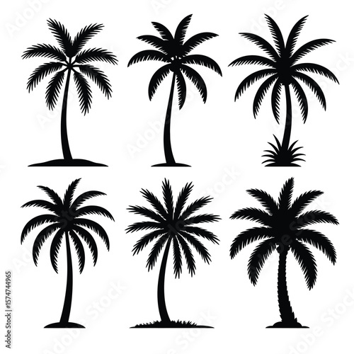 Tropical paradise vector illustration with palm tree silhouettes on a beach at sunset, perfect for summer travel