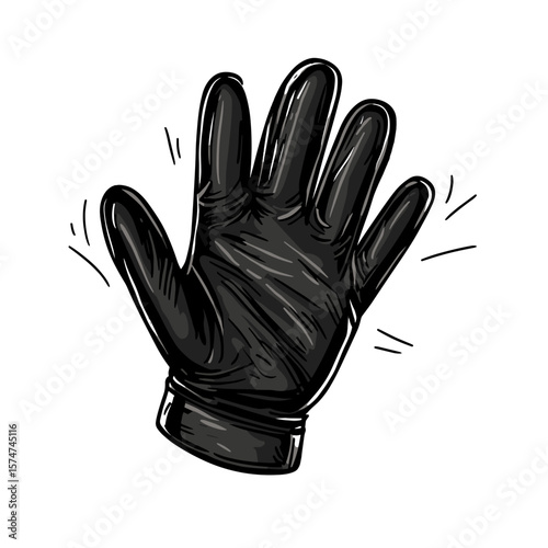 Black glove waving on white background, funeral and ritual services icon in sketch style