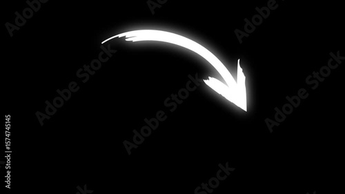 Paint brush stroke arrow animation points to content. A dynamic, isolated element to guide focus in tutorials, presentations, or ads. Use as a call to action. Alpha channel.