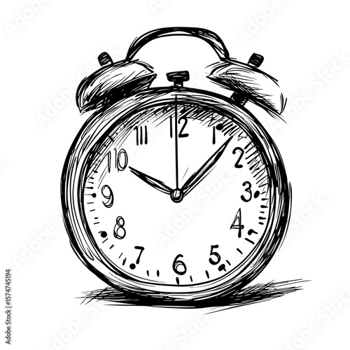 Stopped clock, vector icons in sketch style of funeral