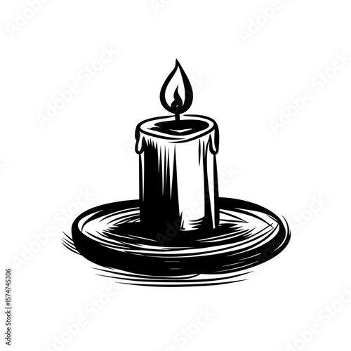 Grave candle holder, vector icons in sketch style of funeral