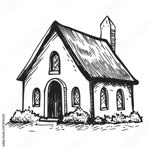 Funeral hall, vector icon in sketch style