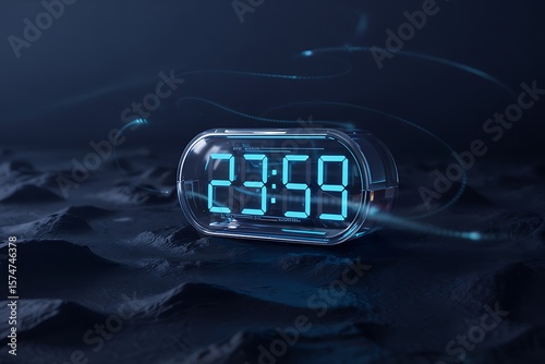 Futuristic Digital Clock Displays Almost Midnight on a Textured Surface