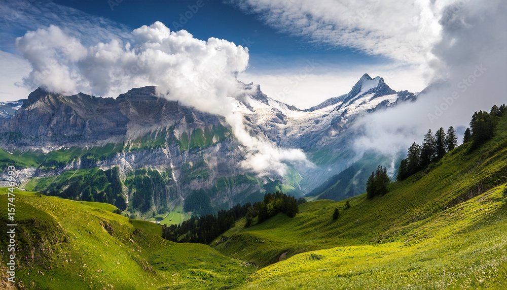 Fototapeta premium mountainous landscape with clouds in switzerland swiss alps