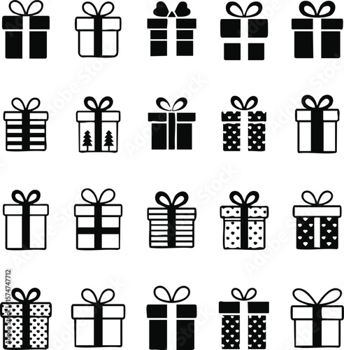 Collection of 20 Black and White Gift Box Icons EPS Vector Illustrations