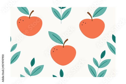 Flat Organic Apple And Sage Leaf Boho Seamless Vector Pattern