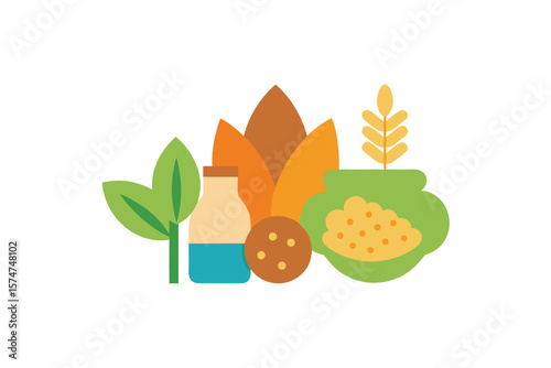 Flat Illustrated Dry Foods For Organic Market On White
