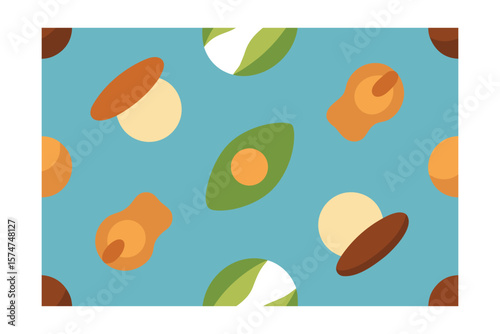 Flat Icon Set Of Nuts And Legumes In Seamless Pattern