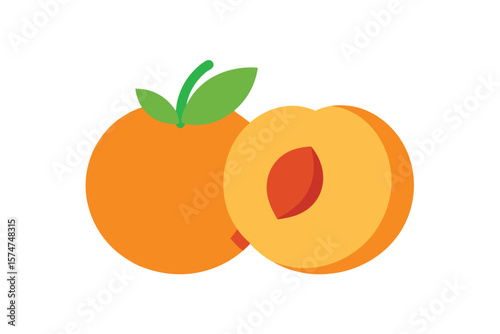 Flat Design Of Juicy Peach Halves With Visible Pits