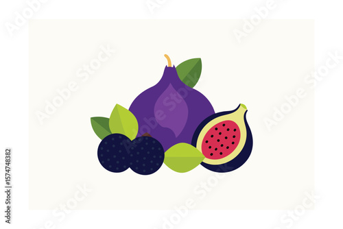 Flat Design Composition Of Juicy Figs And Blackberries
