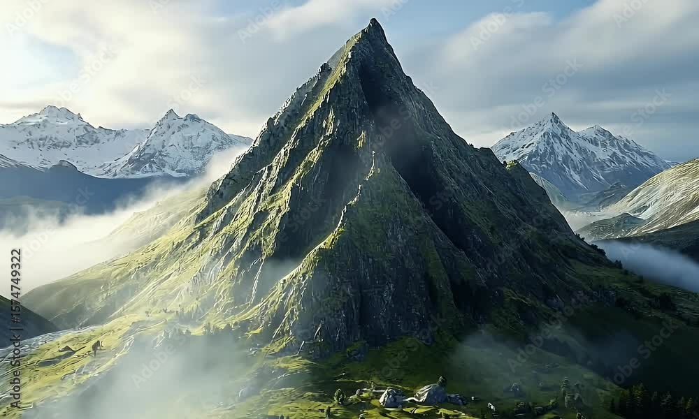  large mountain peak, epic fantasy, cinematic,