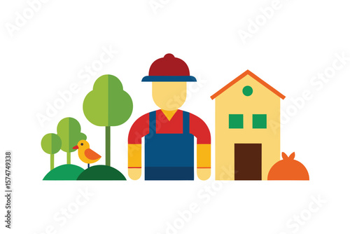 Farmer Barn Chicken Coop Icons In Flat Organic Style