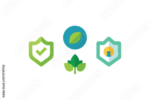 Eco Badges And Certification Symbols In Icon Style On White