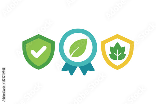 Eco Badges And Certification Symbols In Icon Style On White