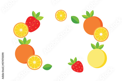 Corner Fruit Frame Citrus Fruits And Strawberry Arrangement