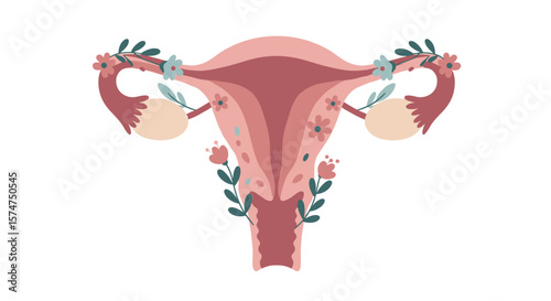 Image of uterus with blooming flowers to raise awareness about women's health and medical education