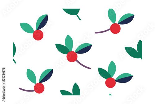 Continuous Pattern Of Berries And Leaves On White Background
