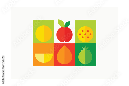 Colorful Vector Tiles Of Mixed Fruits In Square Set On White