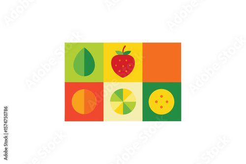 Colorful Vector Tiles Of Mixed Fruits In Square Set On White