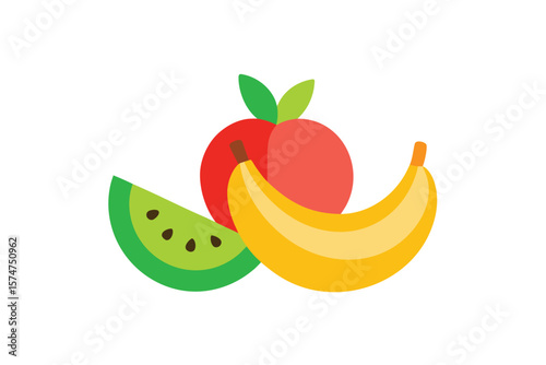Colorful Fruit Illustration With Watermelon Apple Pear And Grapes