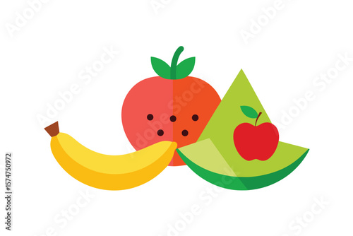 Colorful Fruit Illustration With Watermelon Apple Pear And Grapes
