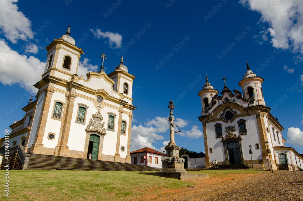 Fototapeta premium Saint Francis of Assisi and Our Lady of Carmo Churches in the Historical Town of Mariana in Minas Gerais State in Brazil
