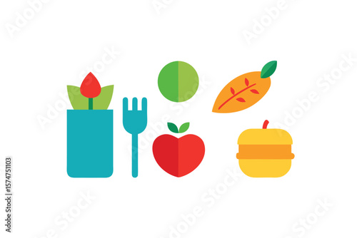 Clean Eating And Gluten Free Icon Set On White Background