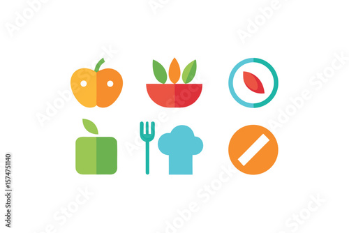 Clean Eating And Gluten Free Icon Set On White Background