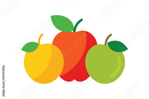 Colorful Apples Pears And Peaches In Vector On White Background