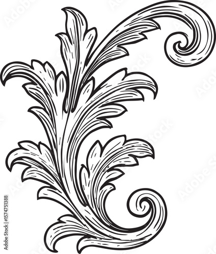 Foliage antique engraving ornamentation line art vector 