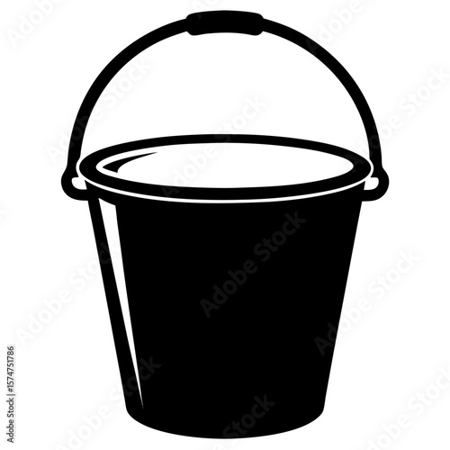 Simple black silhouette of a bucket with a curved handle perfect for various design applications