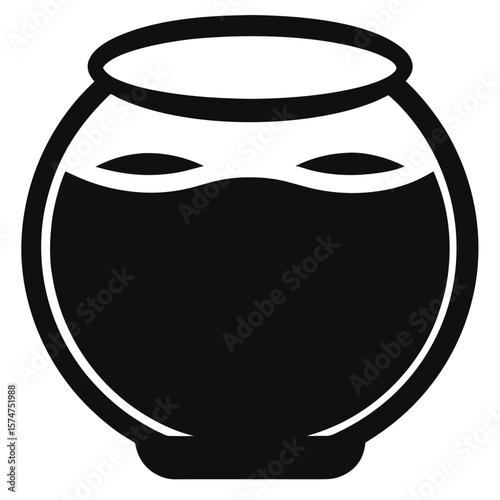 Simple black silhouette of a fishbowl with a single fish inside