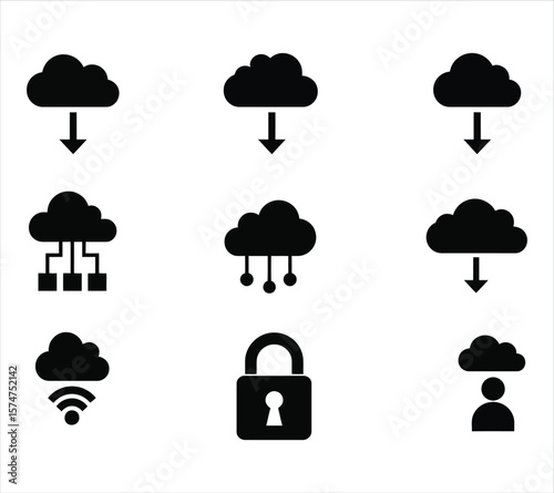 Cloud Download Icon Silhouettes