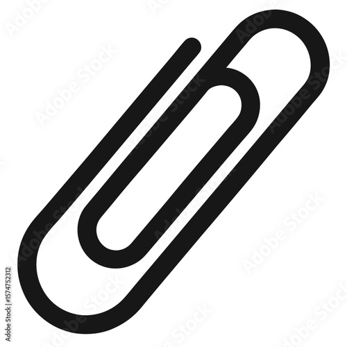 Simple black silhouette of a classic metal paperclip isolated on a white background for office use