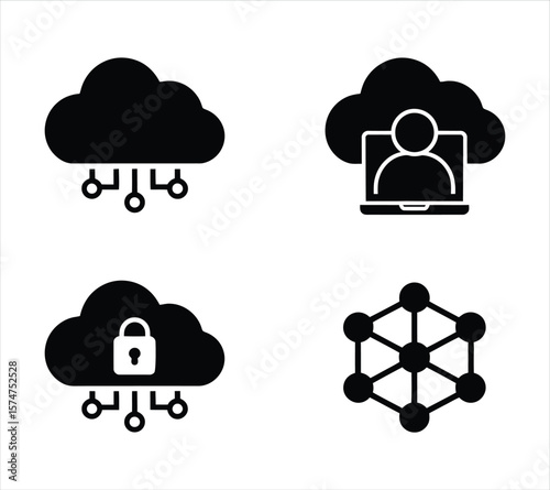 Cloud Infrastructure Silhouette Icons