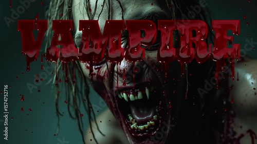 Terrifying Vampire Creature with Dripping Blood and Fangs, a Haunting Horror Concept Video