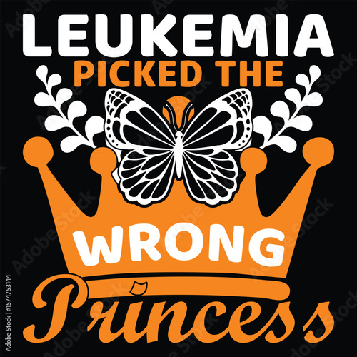 Leukemia Awareness T-Shirt Design—Orange Ribbon Quote for Cancer Fighters, Survivors, and Supporters.
