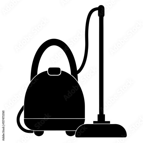 Clean black silhouette of a modern vacuum cleaner for household chores and cleaning services