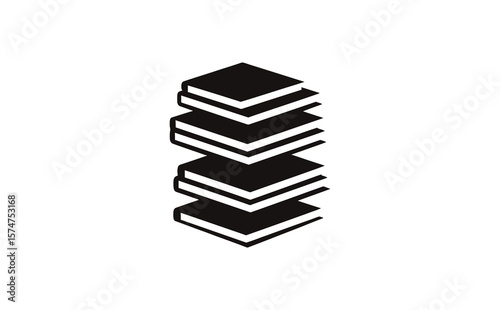 A simple monochrome illustration of a stack of hardcover books conveys learning and knowledge